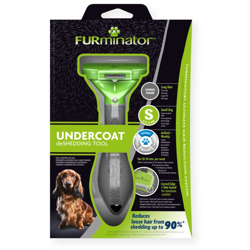 FURminator Strumento di Deshedding per Cani Piccoli a Pelo Lungo - Taglia S, Setole in Acciaio Inossidabile, Riduce Spargimento fino al 90%