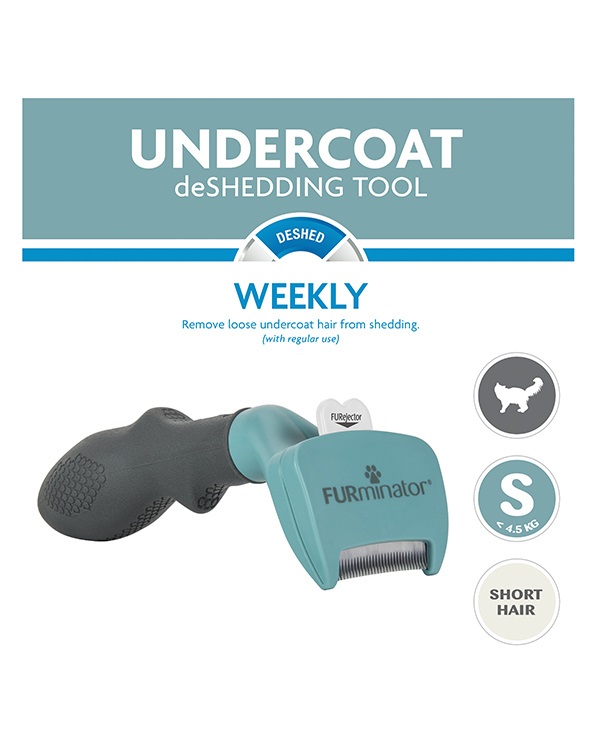 FURminator Strumento di deShedding per Gatti a Pelo Corto - Taglia S, Rimozione Peli Morti con Setole in Acciaio Inossidabile