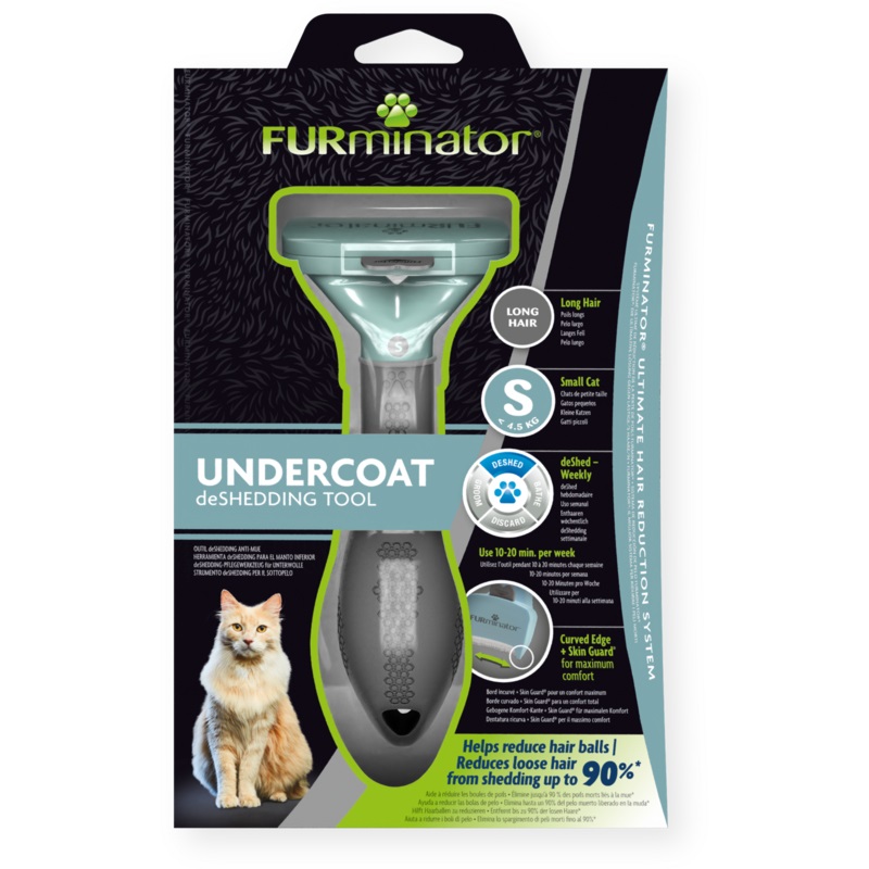 FURminator Strumento deShedding per Gatti a Pelo Lungo - Taglia S, Acciaio Inossidabile, Riduce Spargimento fino al 99%