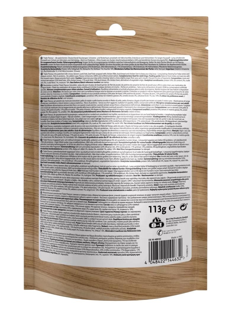 8in1 Triple Flavour Spiedini per Cani - Petto di Pollo, Petto d'Anatra e Fegato di Pollo - Confezione da 6 Spiedini (113 g) - Snack Masticabili per Cani di Tutte le Taglie