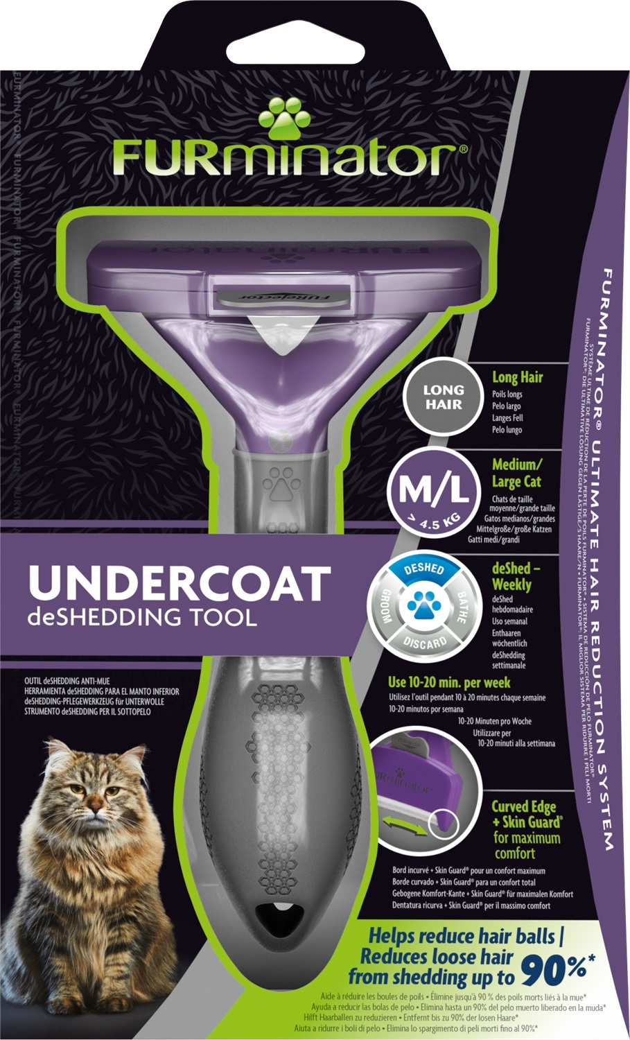 FURminator Undercoat deShedding Pettine e Spazzola per Gatti a Pelo Lungo - Rimuove Sottopelo e Riduce Spargimento fino al 99%