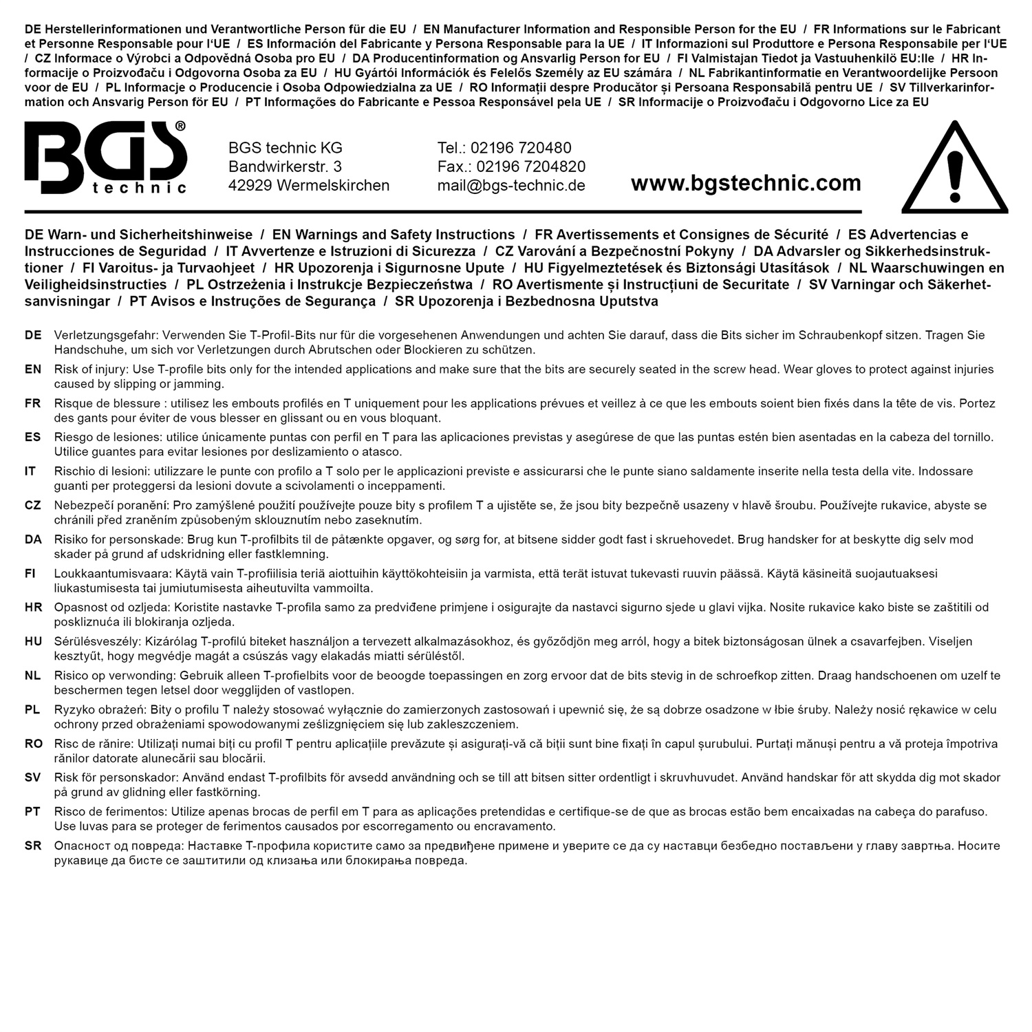 BGS Inserto T70 100 mm con attacco esagono esterno 22 mm per avvitatori