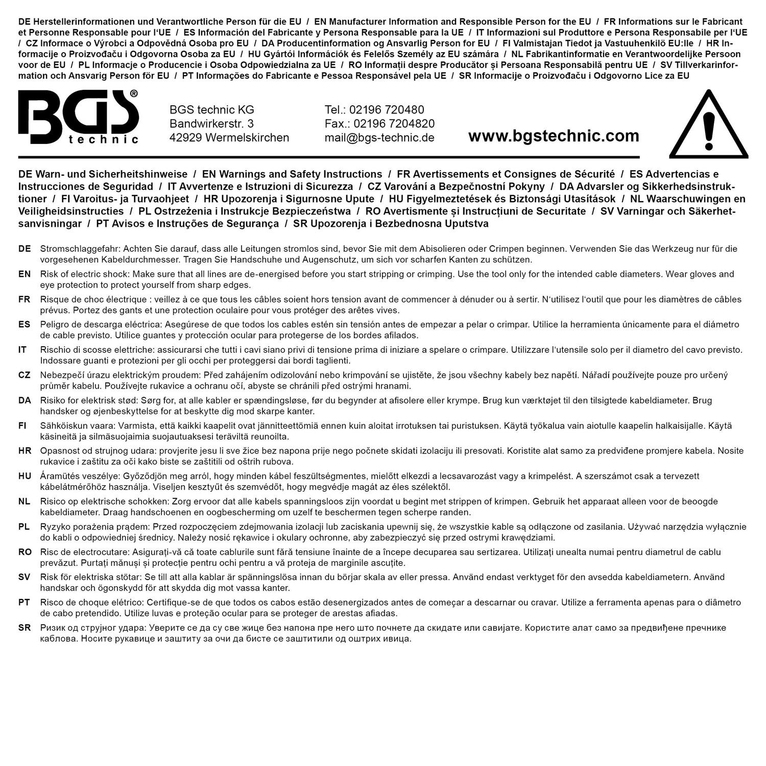BGS Ganasce da Crimpatura per Spine Non Isolate - Compatibili con Art. 1410, 1411, 1412, per Cavi AWG 20-18 / 16-14 / 12-10 e 0,5-6,0 mm²