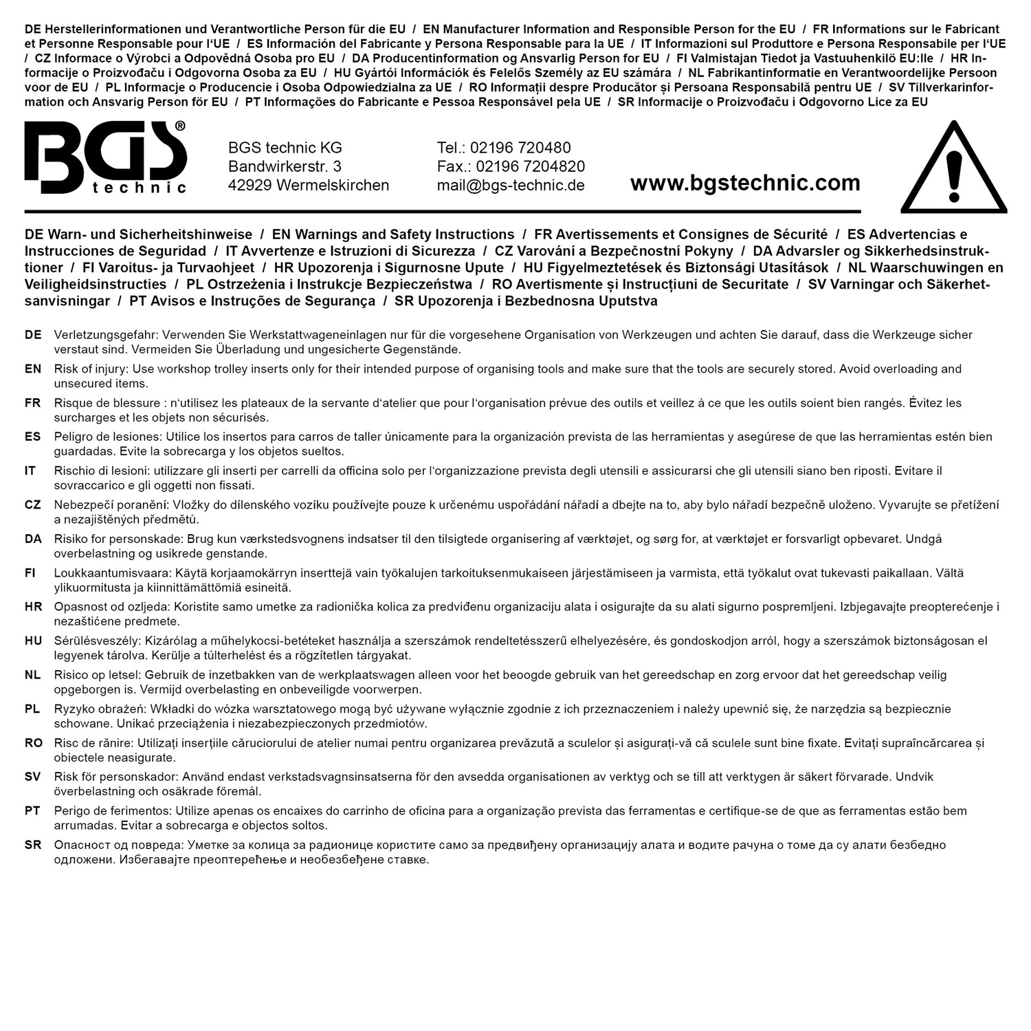 BGS 4017-5 Modulo vuoto per carrelli portautensili 3/3 in schiuma rigida - Dimensioni 567 x 408 x 32 mm