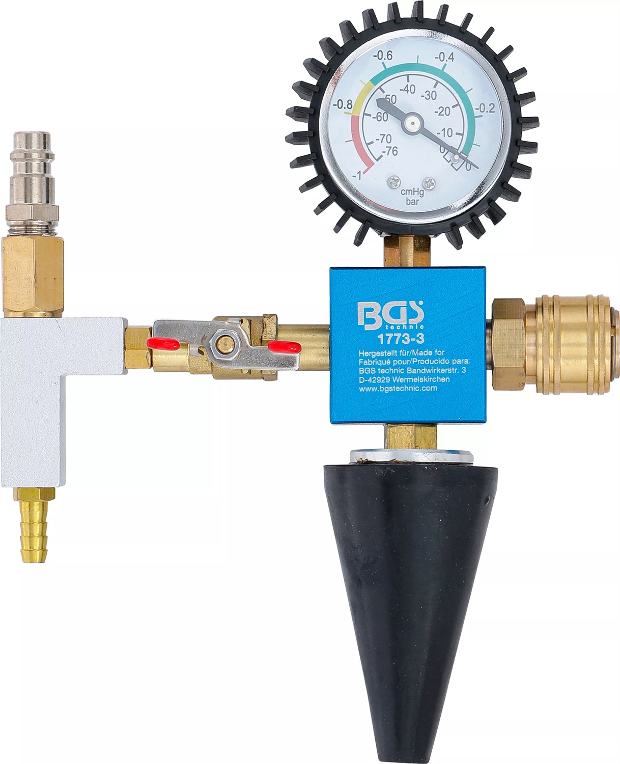 BGS Adattatore di prova con manometro e comparatore per BGS 1773 - Design robusto, qualità superiore, peso 450 g