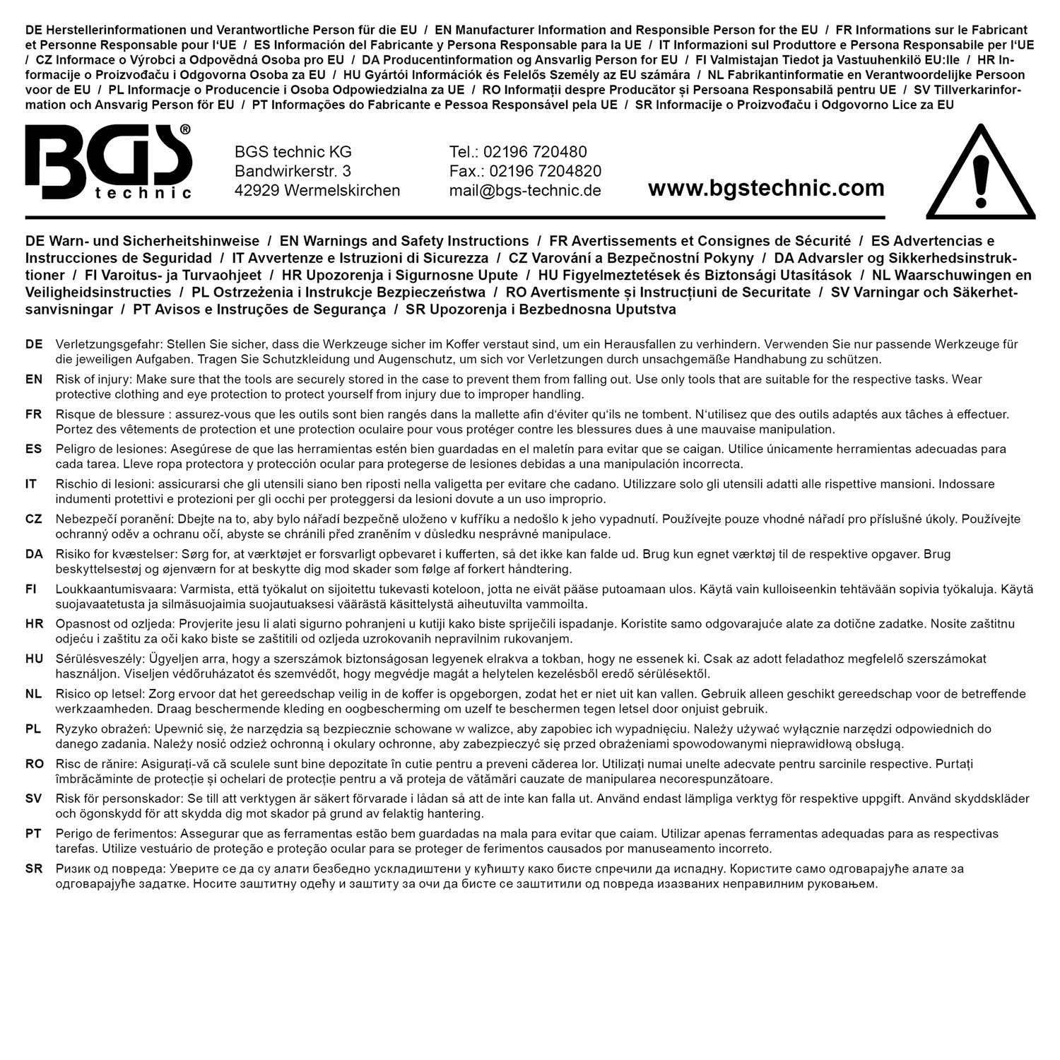BGS Inserto in Schiuma Morbida per Valigie Utensili - Compatibile con Art. 3312, 3318 e 3341 - Dimensioni 515x215x30 mm