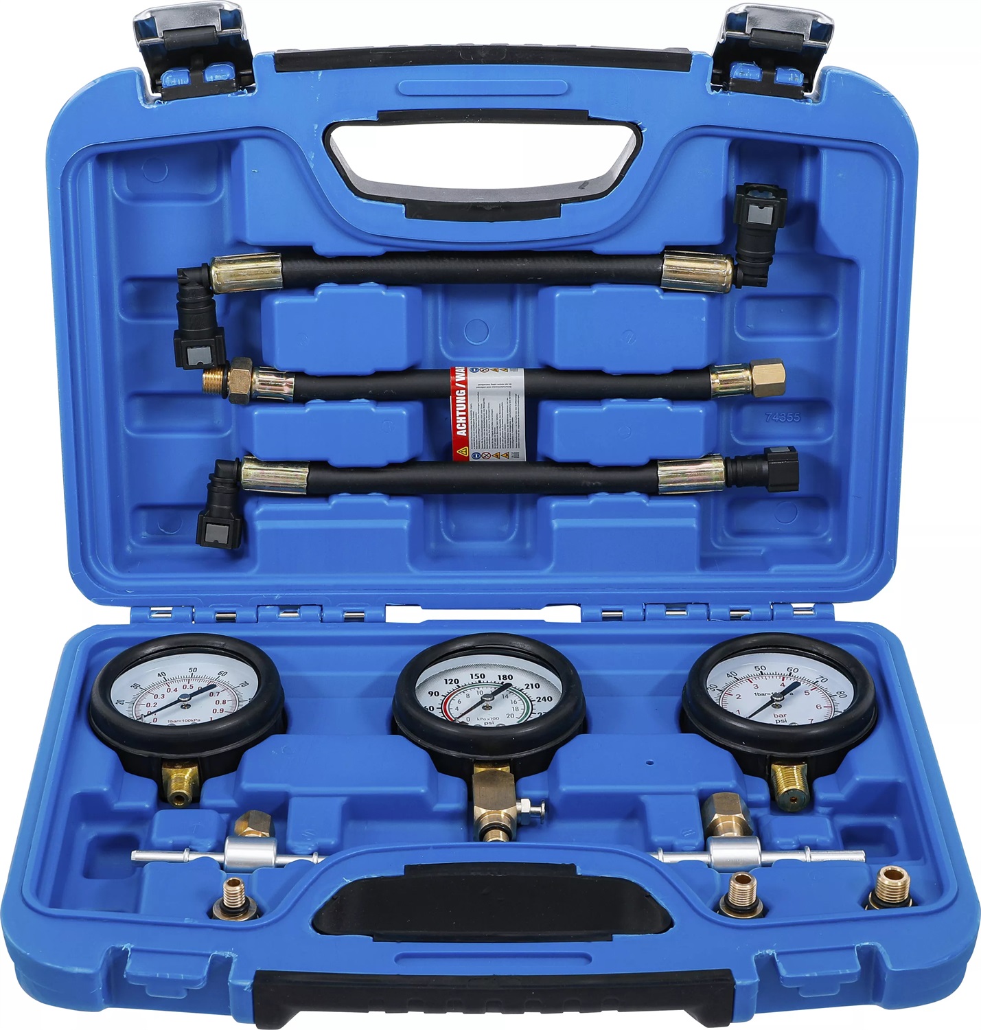 BGS technic Set di Tester per Pressione del Carburante e Compressione - 11 Pezzi, Adatto per Motociclette, Filettature M8, M10, M12, M14