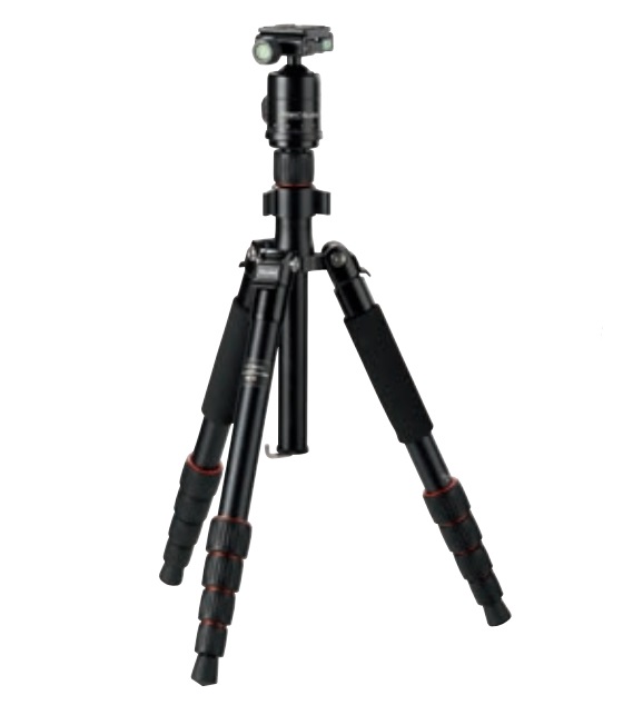 Rollei Compact Traveler No.1 - Treppiede da viaggio leggero in Alluminio Nero con Testa a sfera e Borsa, Altezza 31,5 cm, Capacità di carico 5 kg