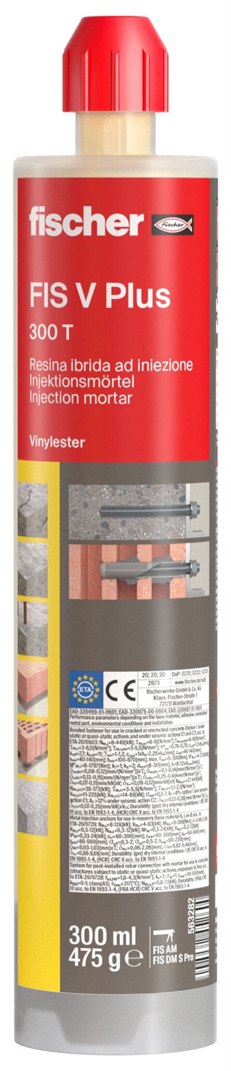 Fischer FIS V-Plus 300T - Ancorante Resina Chimica per Calcestruzzo e Muratura, Cartuccia da 300 ml con Miscelatori