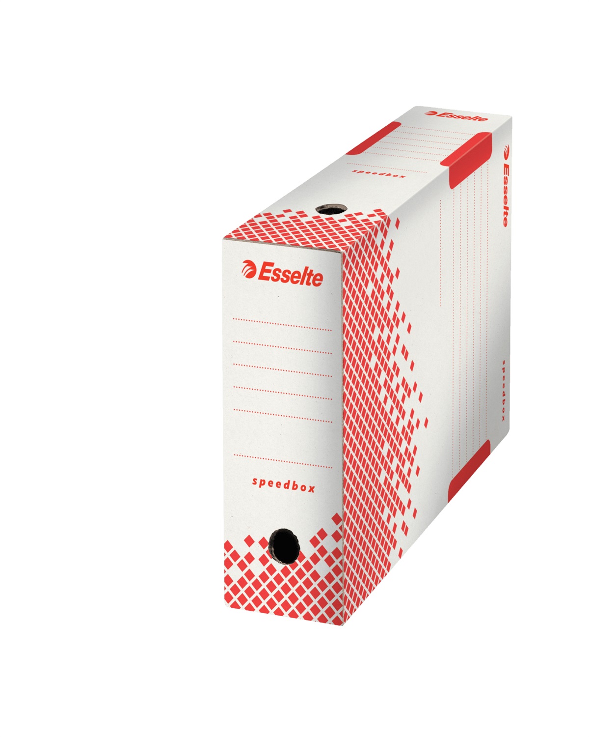 Esselte Scatola Archivio SPEEDBOX - Dorso 10 cm - Bianco/Rosso - 35x25x10 cm - Assemblaggio Automatico