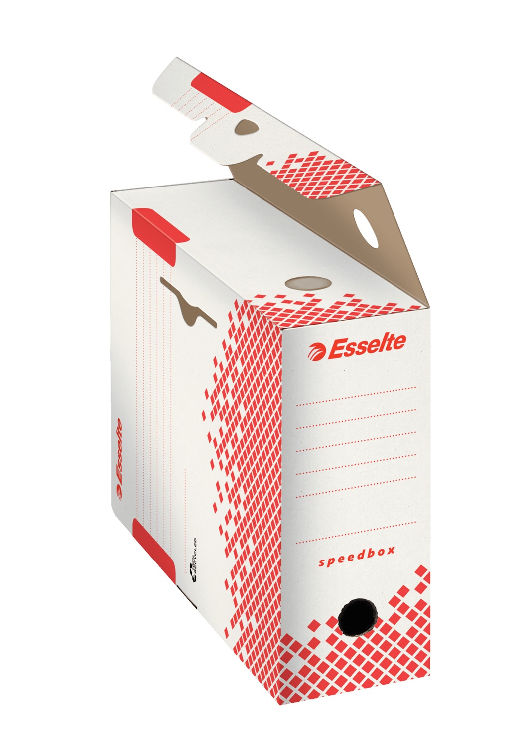 Esselte Scatola Archivio SPEEDBOX - Dorso 10 cm - Bianco/Rosso - 35x25x10 cm - Assemblaggio Automatico