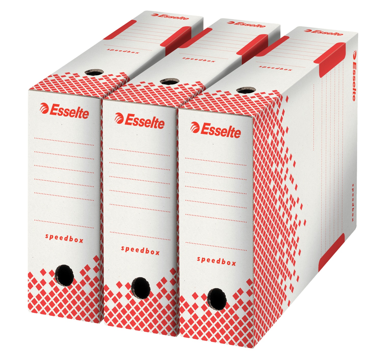 Esselte Scatola Archivio SPEEDBOX - Dorso 10 cm - Bianco/Rosso - 35x25x10 cm - Assemblaggio Automatico