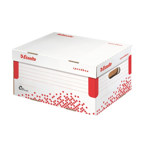 Esselte SPEEDBOX Scatola Archivio A4 con Coperchio Integrato Bianco/Rosso 25,2x19,3x35,5 cm - Conf. 15 Pezzi