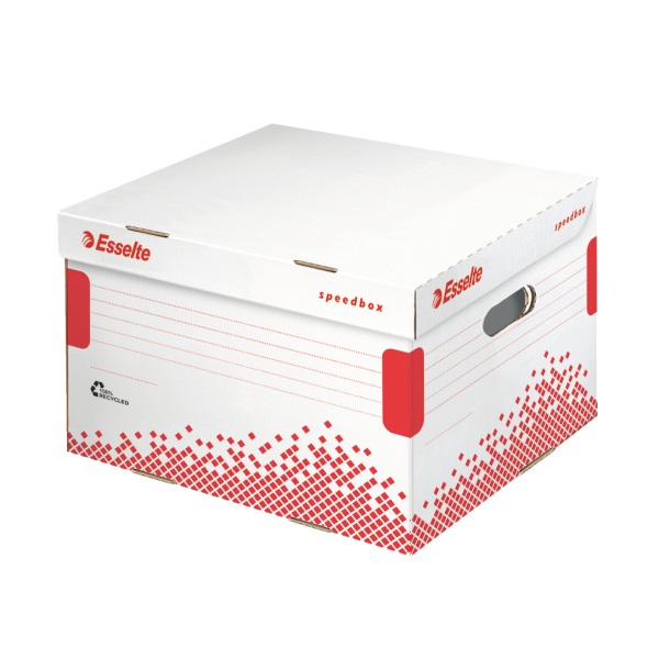 Esselte Speedbox Scatola Archivio Large con Coperchio Integrato Bianco/Rosso 36,4x26,3x43,3 cm - 623913