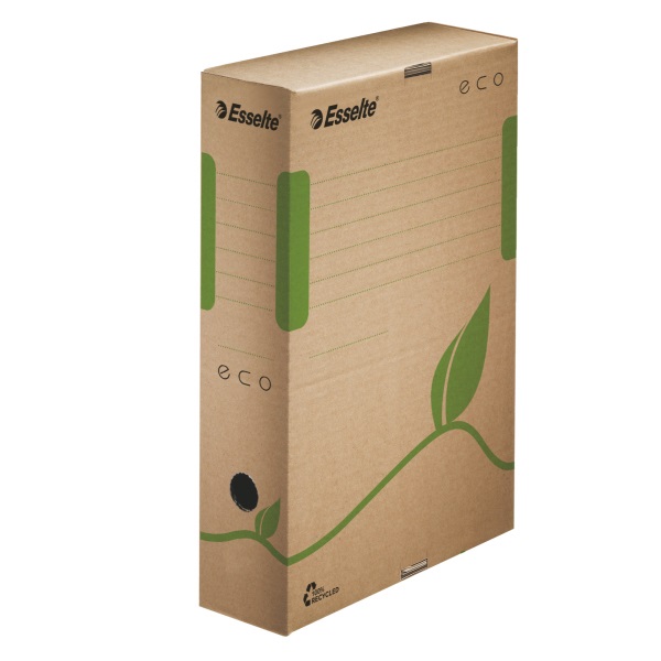 Esselte Scatola Archivio ECOBOX Dorso 8 cm, Formato A4, Cartone Riciclato 100%, Avana/Verde, 8x23,3x32,7 cm, Confezione da 1 pezzo