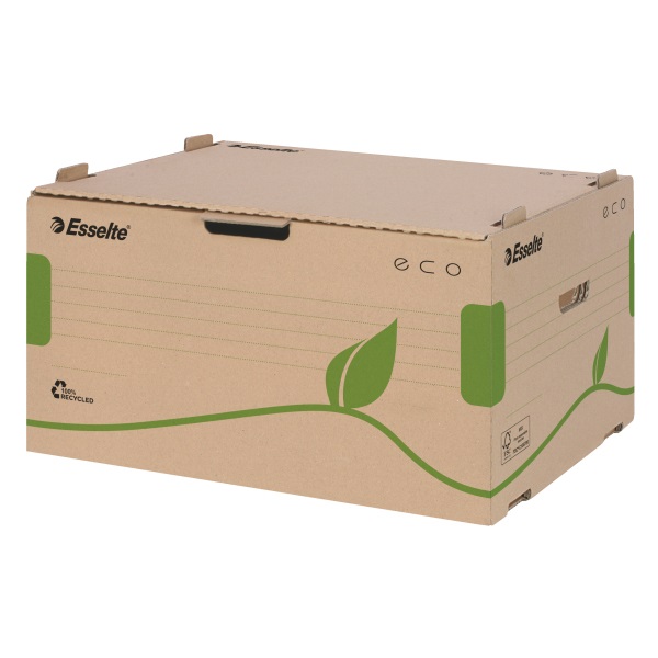 Esselte Ecobox Scatola per Archivio e Trasporto Eco, 34 x 43.9 x 25.9 cm, Cartone Riciclato, Marrone (Ocra), Apertura Frontale