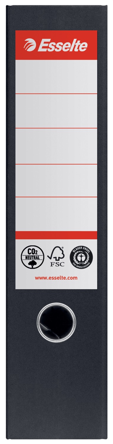 Esselte Raccoglitore a Leva Ecologico A4 Nero - Dorso 75 mm, Zero Emissioni di CO2, Carta Riciclata al 100%