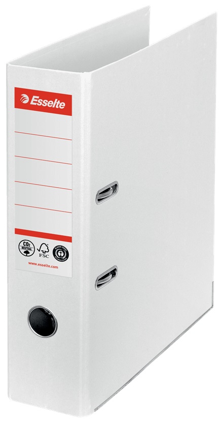 Esselte Raccoglitore a Leva A4 Bianco - Dorso 75 mm, Capacità 500 Fogli, Cartone Riciclato, Zero Emissioni di CO2
