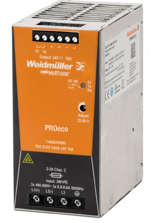 Weidmüller PRO ECO3 Alimentatore Switching 240W 24V 10A per Montaggio su Guida DIN