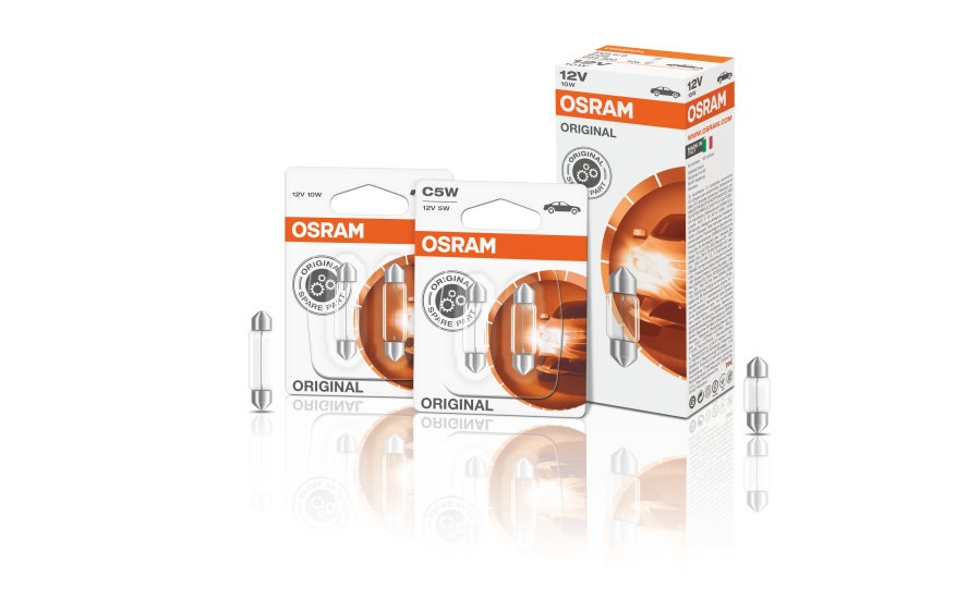 OSRAM 6411 Lampadina a Incandescenza per Auto, Attacco SV8.5-8, 12V, 10W, Set da 10