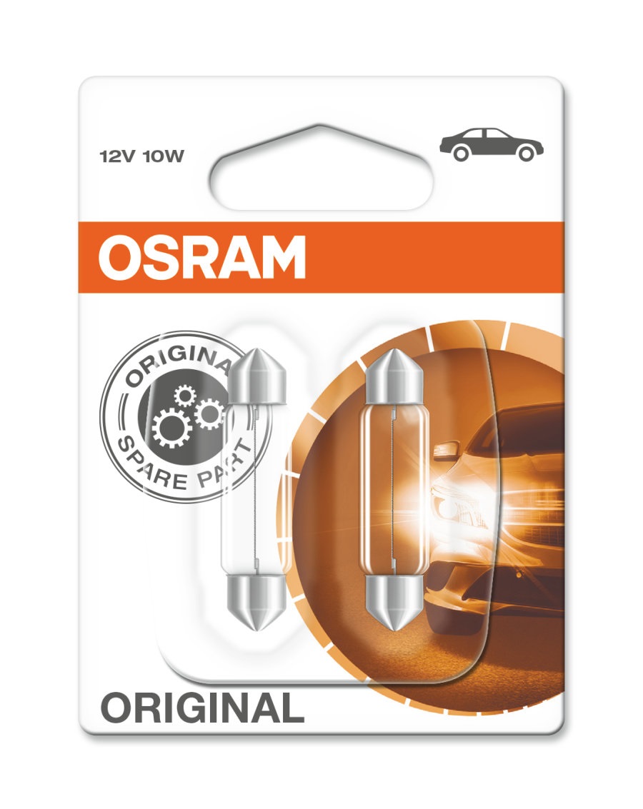 OSRAM 6411 Lampadina a Incandescenza per Auto, Attacco SV8.5-8, 12V, 10W, Set da 10