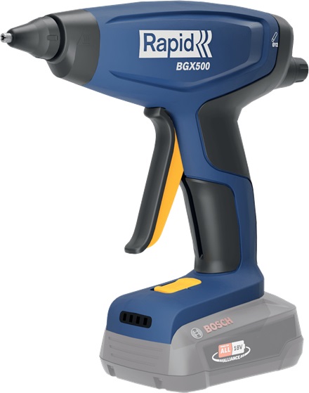 RAPID BGX500 Pistola per Colla a Caldo a Batteria con Riscaldamento Rapido, Regolatore di Flusso, Indicatore di Calore, Design con Grilletto a 4 Dita, 410 g