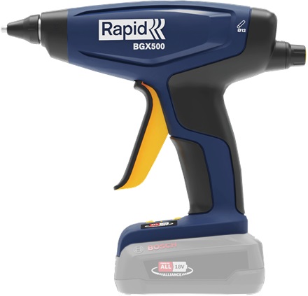 RAPID BGX500 Pistola per Colla a Caldo a Batteria con Riscaldamento Rapido, Regolatore di Flusso, Indicatore di Calore, Design con Grilletto a 4 Dita, 410 g