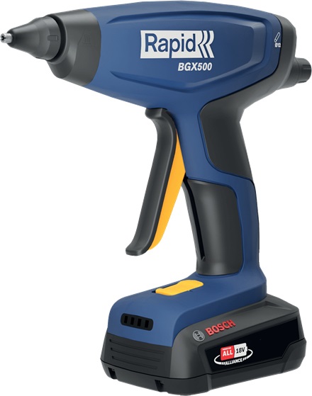 RAPID BGX500 Pistola per Colla a Caldo a Batteria con Riscaldamento Rapido, Regolatore di Flusso, Indicatore di Calore, Design con Grilletto a 4 Dita, 410 g