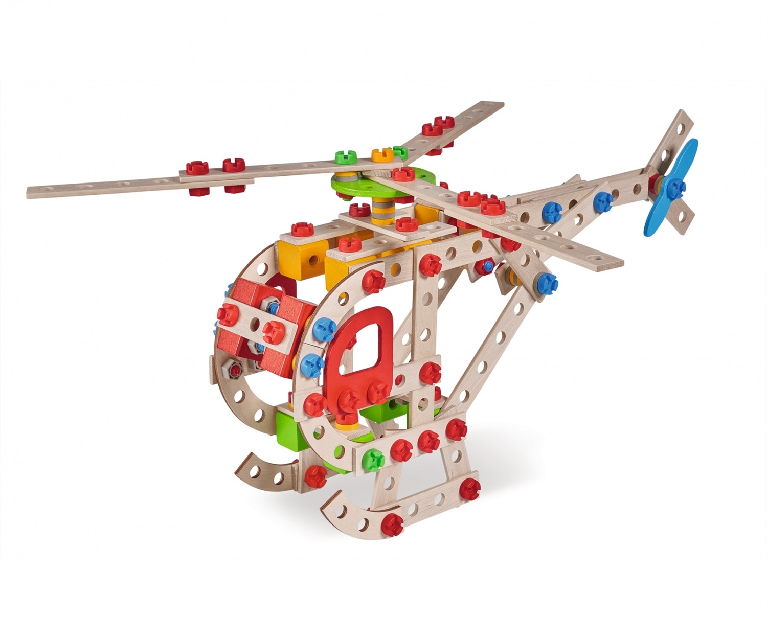 Eichhorn 100039098 Gioco di Costruzione in Legno - 225 Pezzi, 5 Varianti: Elicottero, Caccia, Trawler, Barca a Vela, Multicolore