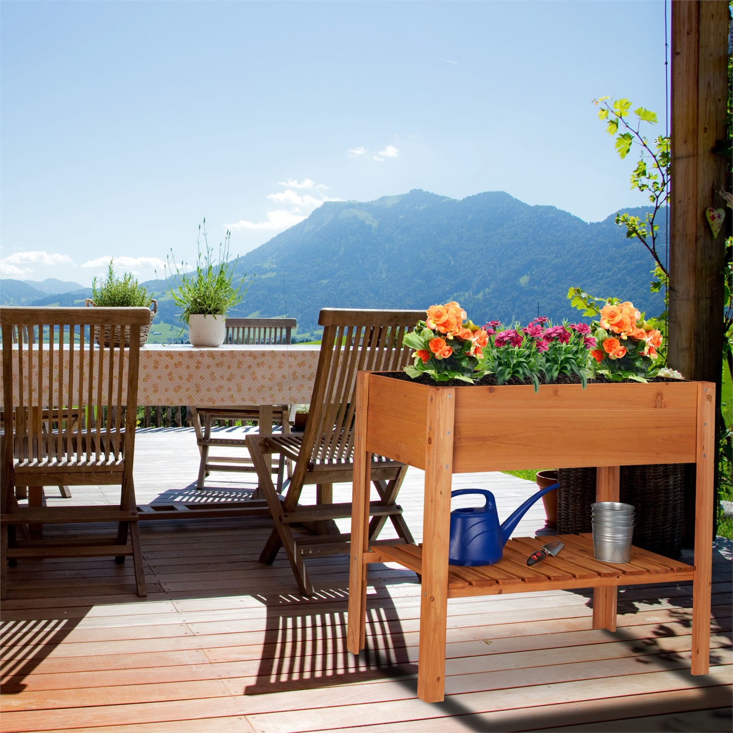 Relaxdays Letto Rialzato in Legno Marrone Chiaro per Giardinaggio Urbano - Fioriera da Balcone 80x88x43,5 cm