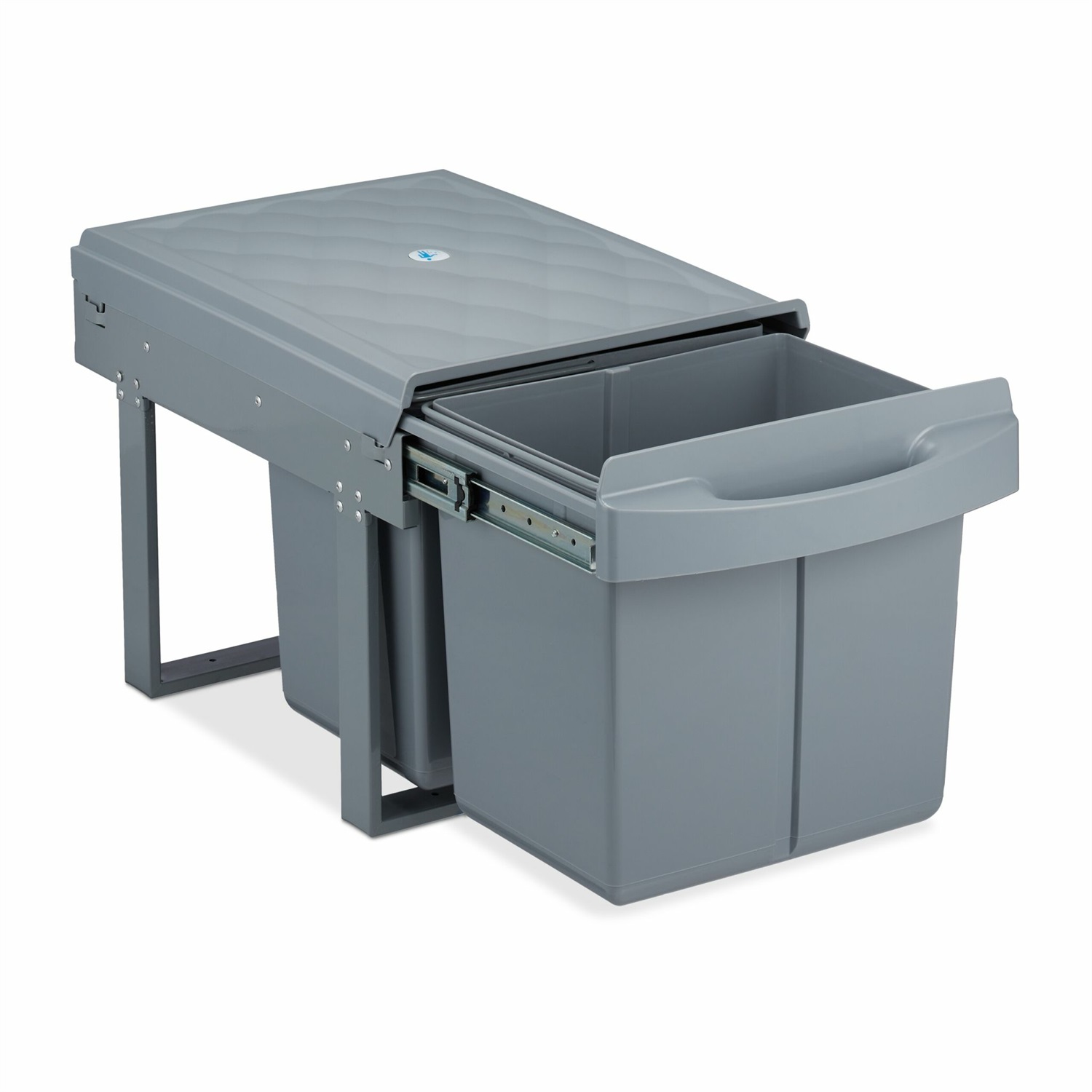 Relaxdays Cestino da Incasso Estraibile 2x15L Grigio con Guide Telescopiche per Raccolta Differenziata