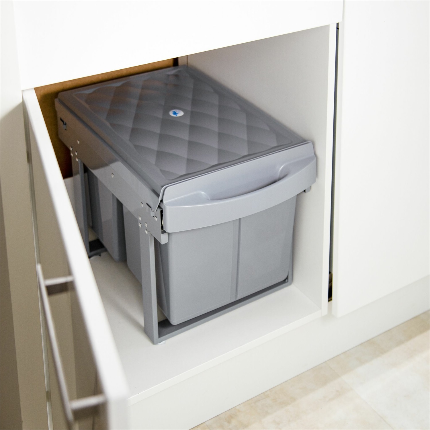 Relaxdays Cestino da Incasso Estraibile 2x15L Grigio con Guide Telescopiche per Raccolta Differenziata