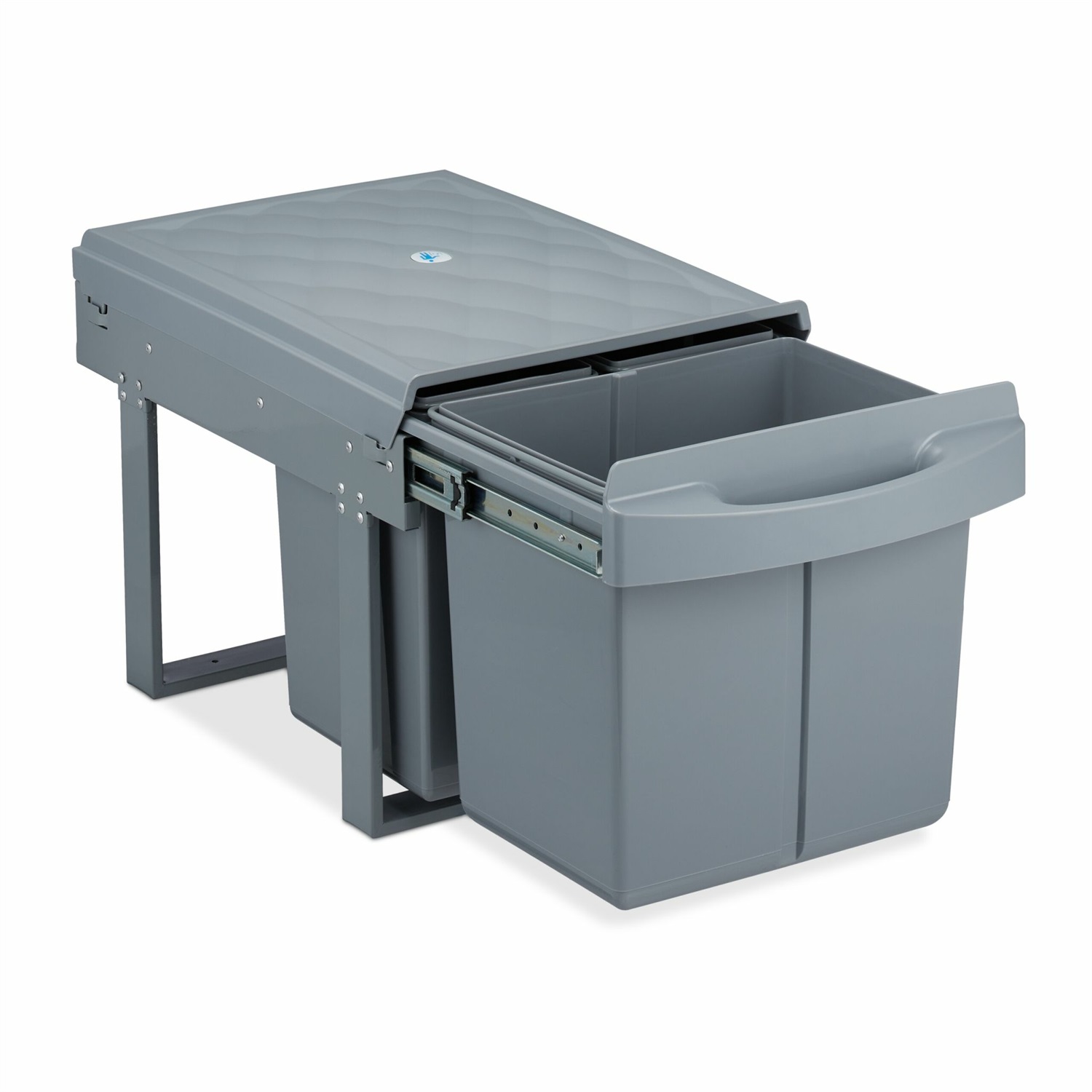 Relaxdays Pattumiera Estraibile Grigia con 3 Secchi per Raccolta Differenziata, 15L Totali, Dimensioni 34,6x34x51,8 cm