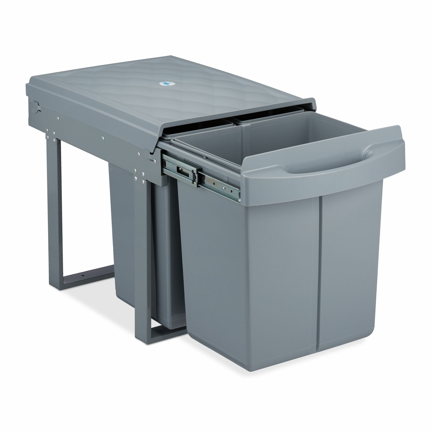 Relaxdays Pattumiera Estraibile Grigia per Raccolta Differenziata, 3 Bidoni da 20L e 10L, Dimensioni 41,3x34x51,8 cm