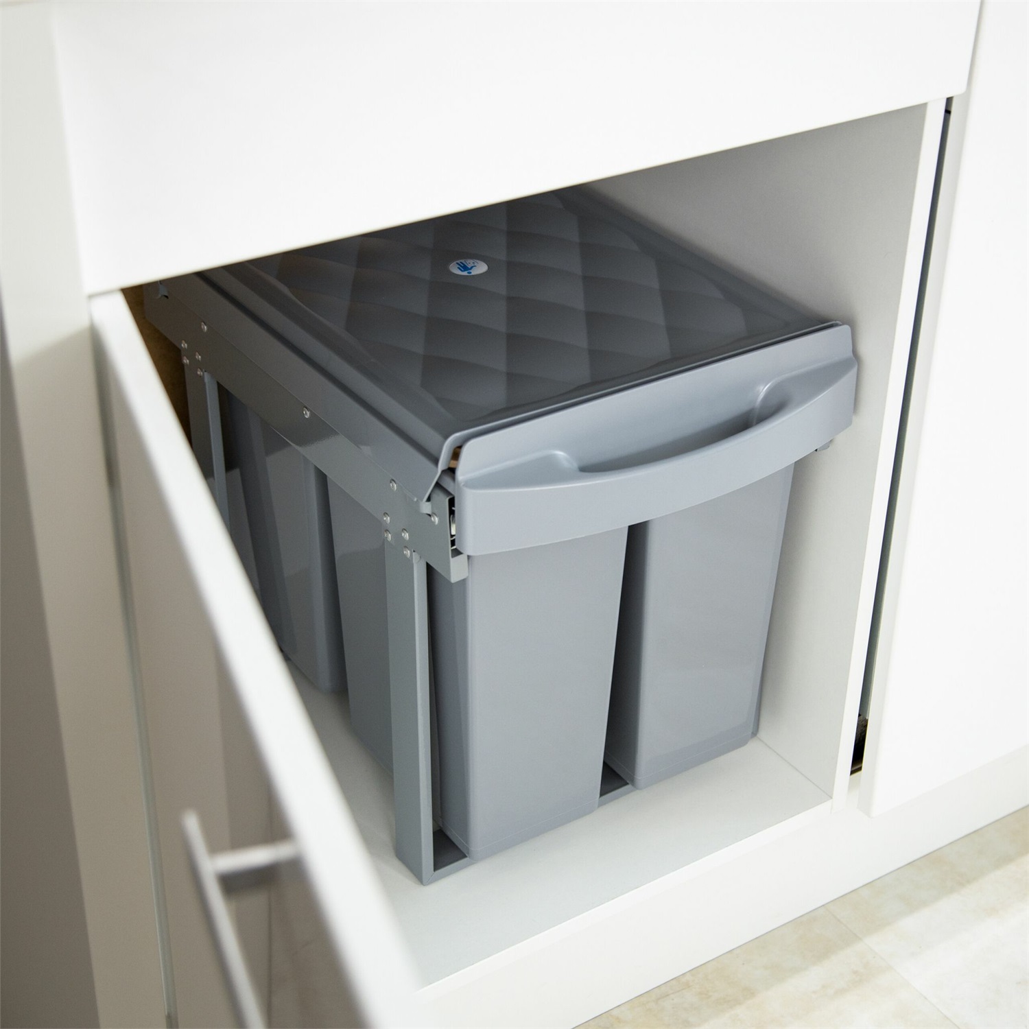 Relaxdays Pattumiera Estraibile Grigia per Raccolta Differenziata, 3 Bidoni da 20L e 10L, Dimensioni 41,3x34x51,8 cm