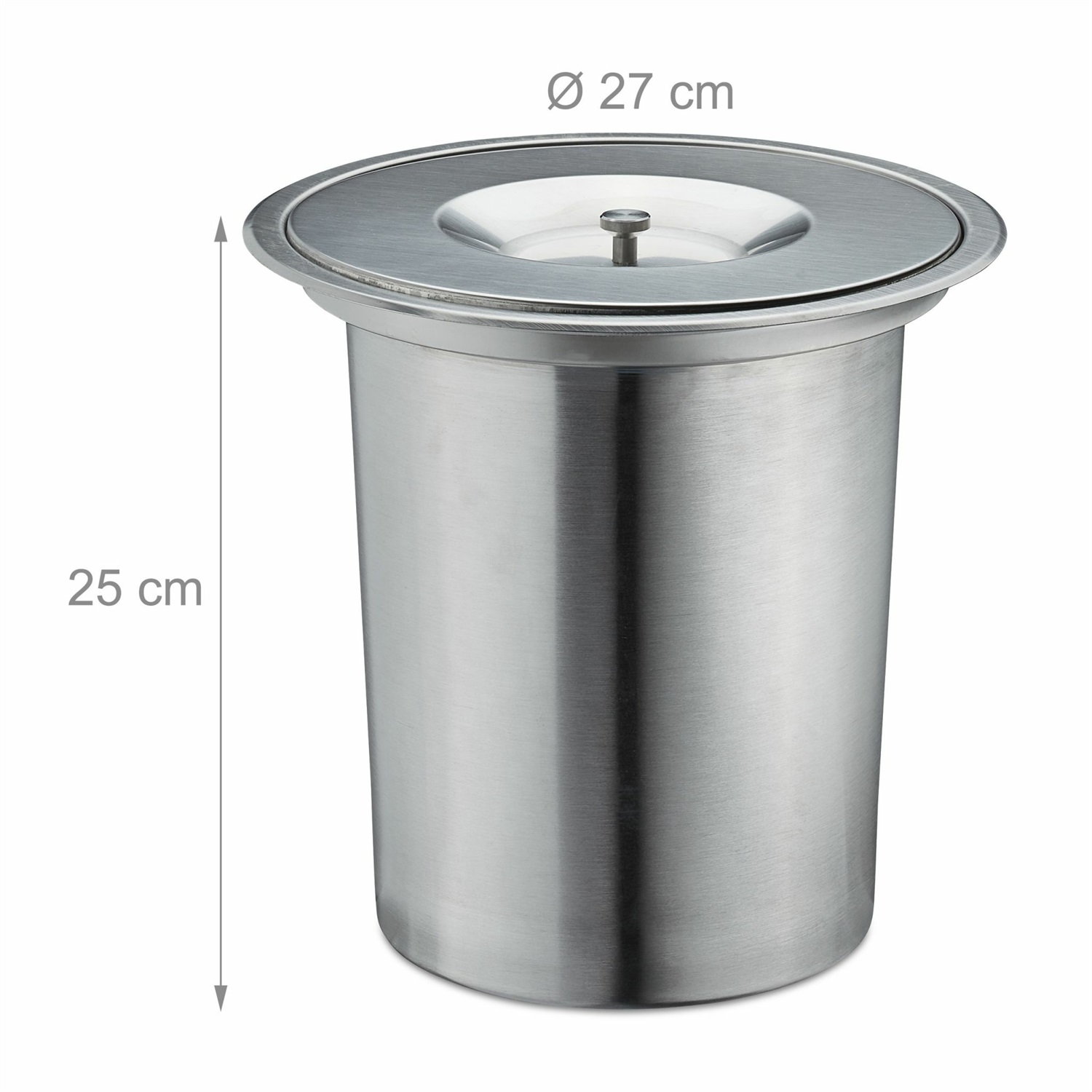 Relaxdays Cestino da Incasso per Cucina in Acciaio Inox 8L con Coperchio per Rifiuti Organici - Dimensioni HxD 25 x 27 cm, Argento