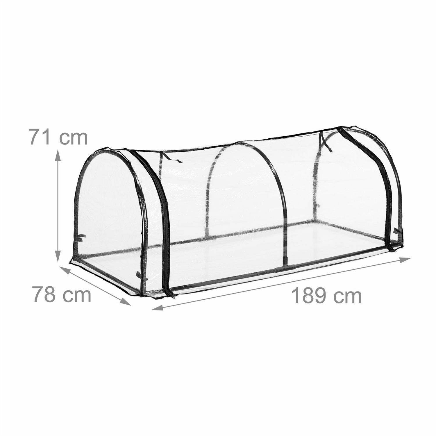 Relaxdays Serra per Orto a Tunnel - 71x189x78 cm, Telo in PVC, Ampia Apertura, Trasparente, Protezione per Piante
