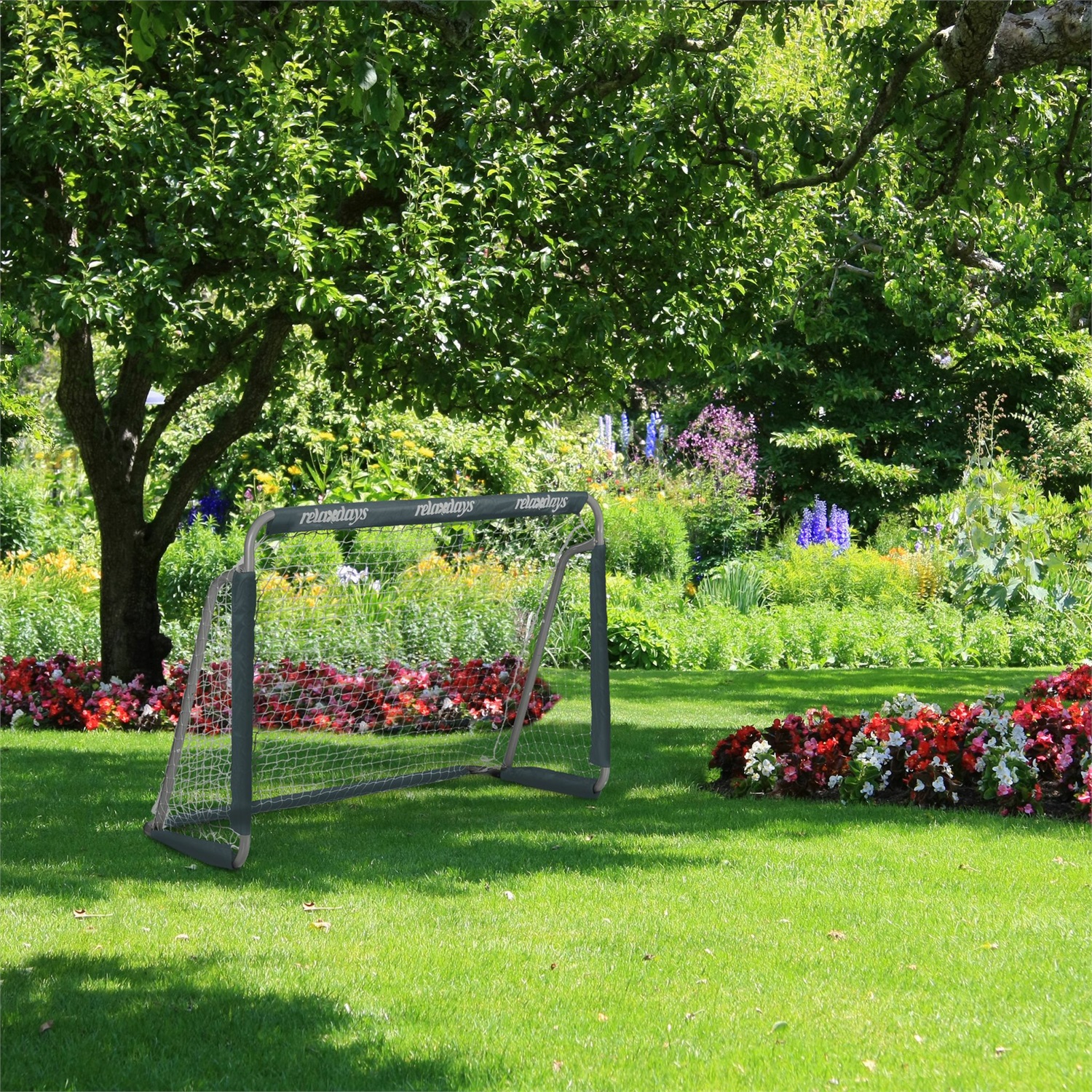 Relaxdays Porta da Calcio in Metallo per Giardino - Grigio, 110 x 150 x 75 cm, per Adulti e Bambini con Rete Resistente