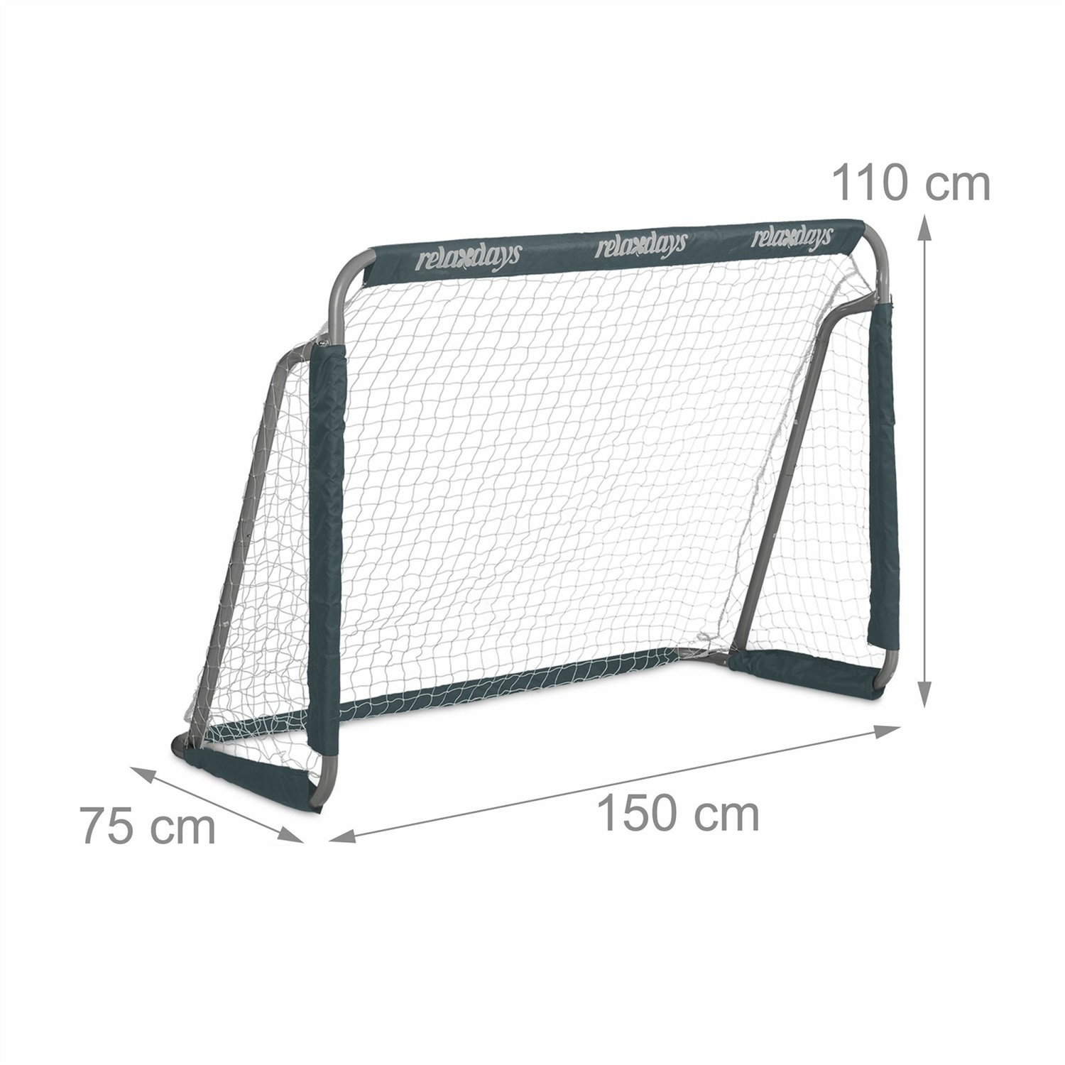 Relaxdays Porta da Calcio in Metallo per Giardino - Grigio, 110 x 150 x 75 cm, per Adulti e Bambini con Rete Resistente