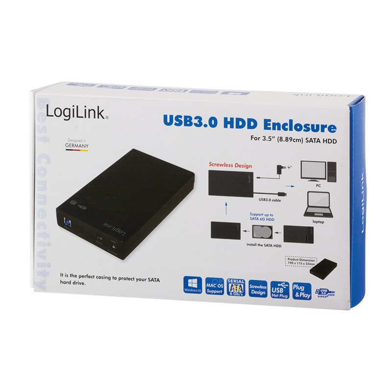 LogiLink UA0276 - Custodia Protettiva USB 3.0 per Hard Disk SATA da 3,5 pollici, Colore Nero