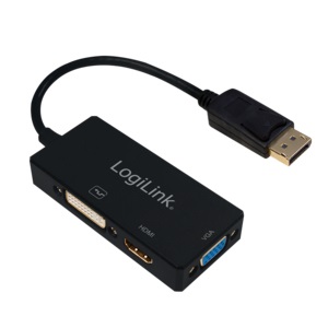 LogiLink CV0109 - Adattatore DisplayPort a DVI/HDMI/VGA 4K, Nero