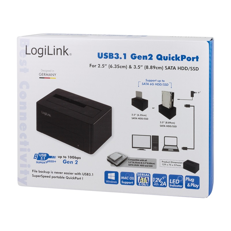 LogiLink QP0027 Docking Station per Dischi Rigidi SATA da 2,5'' e 3,5'' con USB 3.1 Gen 2 Type-C - Nero