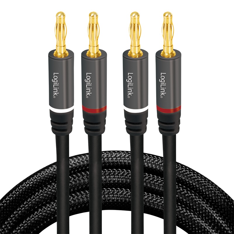 LogiLink Cavo per Altoparlanti 5m con 2x Spinotti a Banana in Nylon Nero