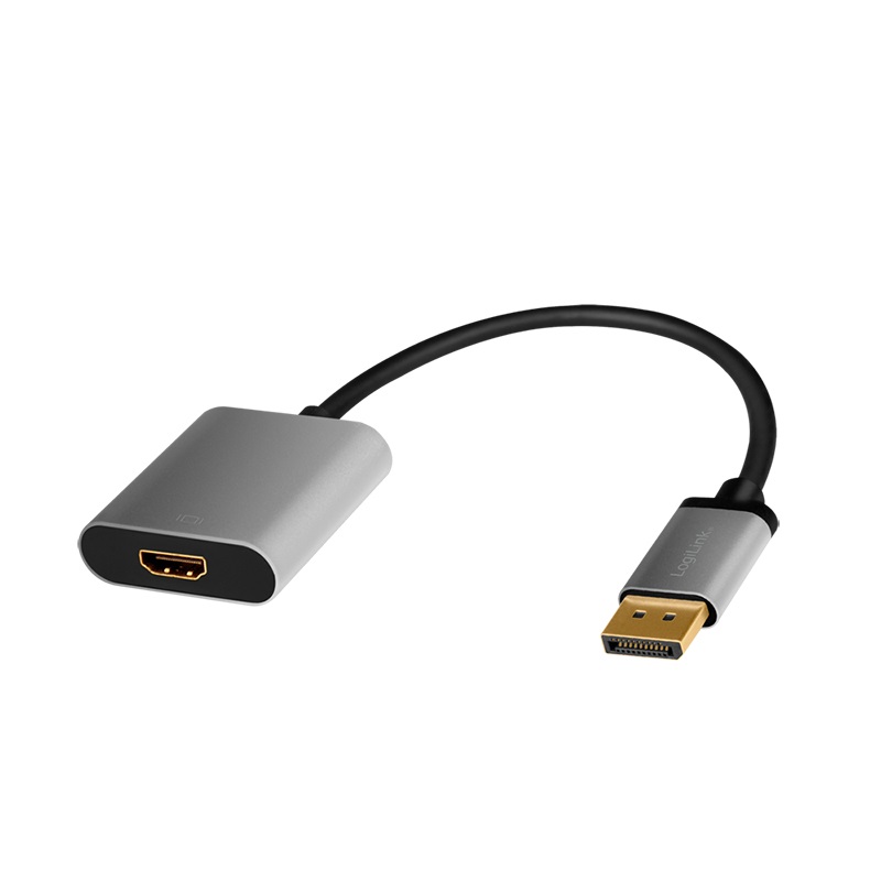 LogiLink CDA0108 - Cavo adattatore DisplayPort a HDMI 4K/60 Hz in alluminio, nero/grigio, 0,15 m