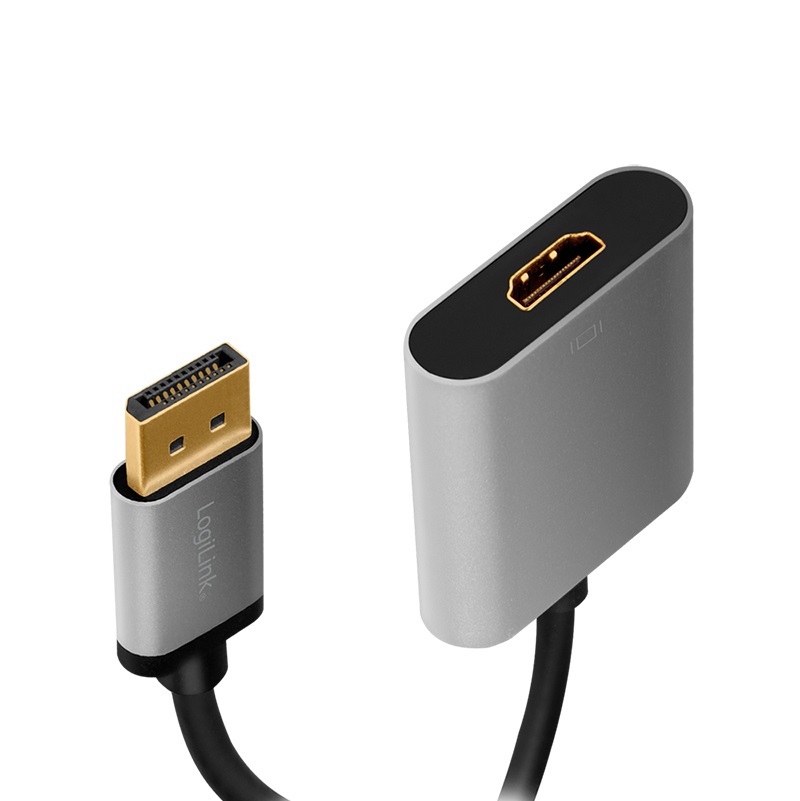 LogiLink CDA0108 - Cavo adattatore DisplayPort a HDMI 4K/60 Hz in alluminio, nero/grigio, 0,15 m