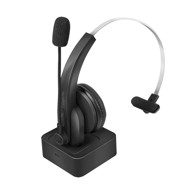 LogiLink BT0059 Cuffia Auricolare Wireless A Padiglione con Base di Ricarica per Ufficio - Nero