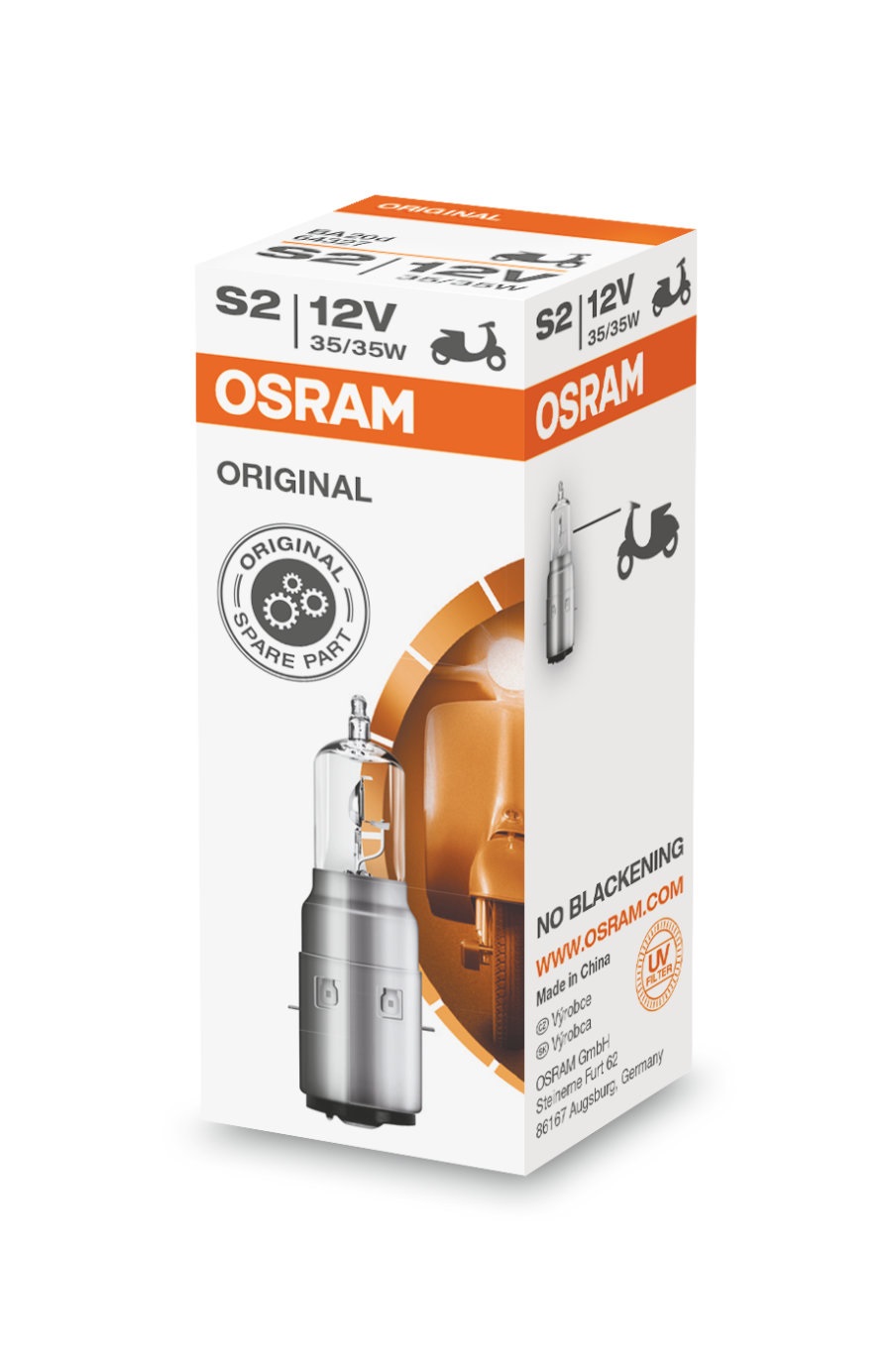 Osram S2 Lampadina Alogena 12V 35/35W BA20d per Moto - Astuccio da 1