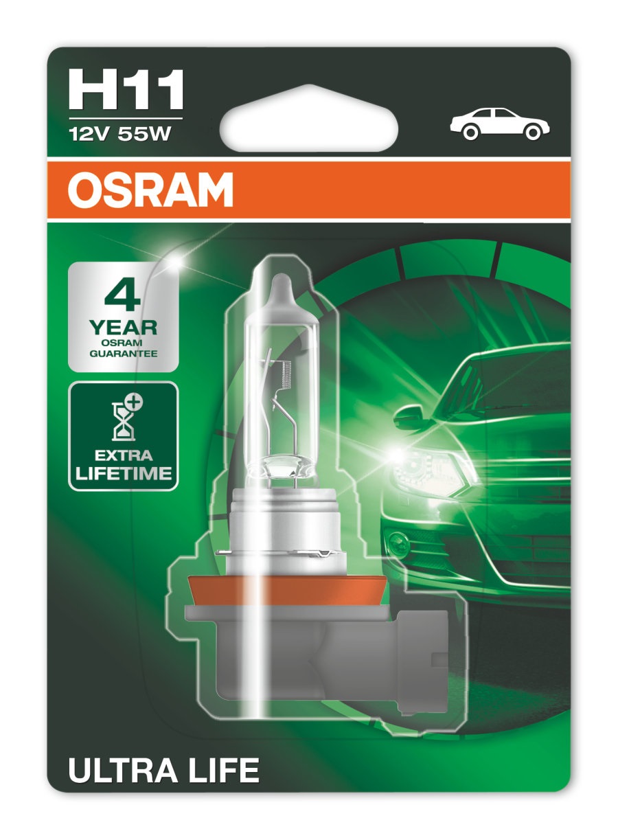 OSRAM H11 Ultra Life - Lampada alogena 12V, 55W, alta qualità