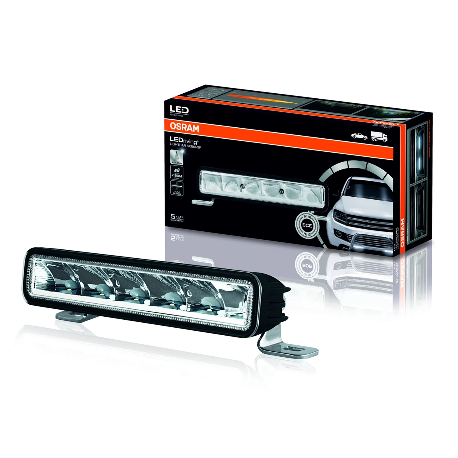Osram LEDriving Lightbar SX180-SP - Faro supplementare a LED 12/24V, 1300 lumen, fascio luminoso fino a 190 m, 6000K, omologato ECE