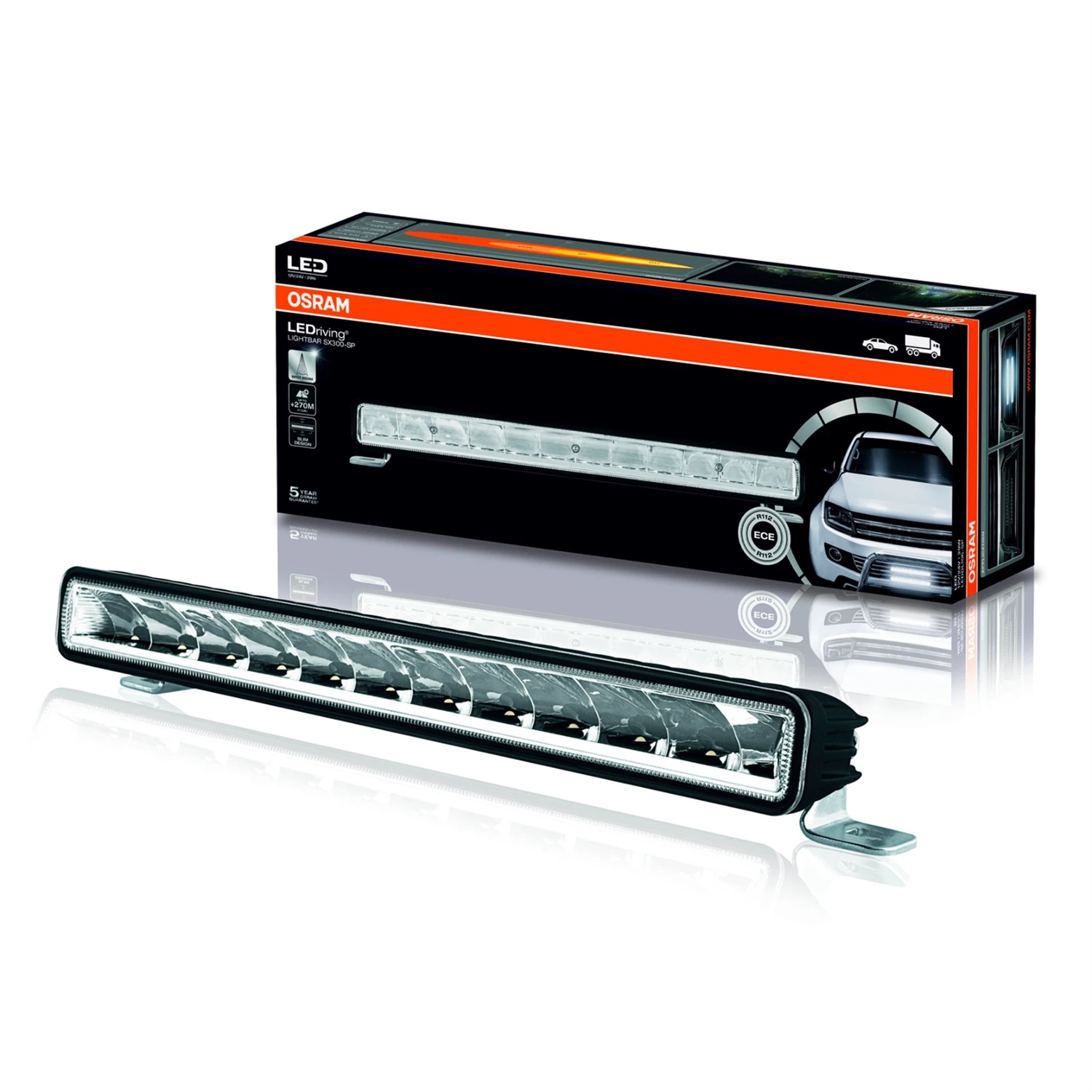 OSRAM LEDriving LIGHTBAR SX300-SP - Faro abbagliante LED, 2600 lumen, fascio luminoso fino a 270 m, 12V/24V, omologato ECE, 6000 K